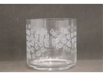 Bursts Of Joyous Flowers Etched On Small Scandinavian Art Glass Small Bowl