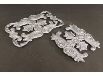Pair Of Acanthus Leaf And Scroll Pewter Trivets - Rubber Feet