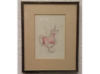 Pen And Wash Painting Of Winged Unicorn - Signed And Dated, Dickerson '87
