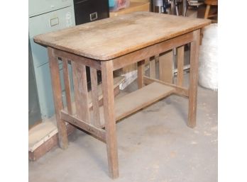 Vintage Arts & Crafts/Mission Style Desk Work Table - Trestle Lower Shelf