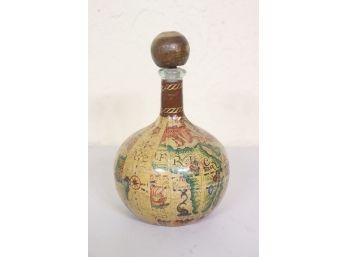 Colorful Olde World Map Glass Decanter With Round Wood Stopper