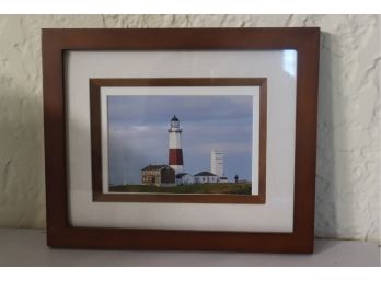 Beautiful Framed Photograph Of Lighthouse And Lighthouse Figurine