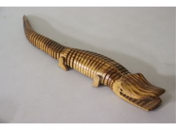 Hand-Crafted Wooden Gator With Flexible Tail And  Body