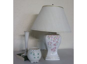 Single White Porcelain Floral Lamp