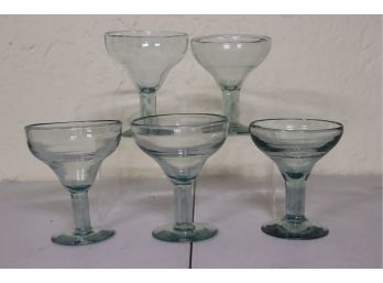 Five Hand Blown Coupette/Margarita Glasses - Light Tint, Thick Glass