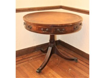 Vintage Round Leather Top Drum Table