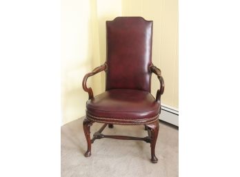 Red Leather High Back Open Arm Chair .  Good Quality And Condition.