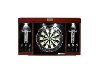 NEW-  40 Inch Dartboard Cabinet Play Game Room Home Sports Dart Board LED Light Fun