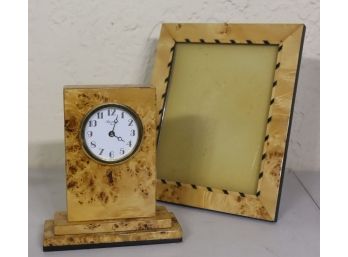 Birds-Eye Maple Burlwood: Aigumont Mantlepiece Clock & Elegant Photo Frame