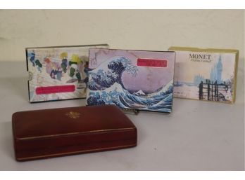 Multiple Sets Playing Cards In Cases And  & Small Japanese Print/Poetry Art Cards