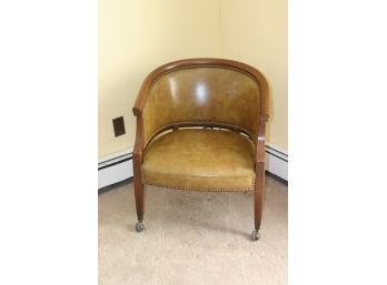 Leather Side Chair On Wheels. Ware Consistent With Age And Use.