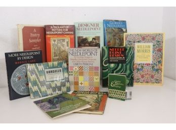 Basket Of Needlepoint Books: Designs, Patterns - William Morris, Bargello, Victorian Et Al.