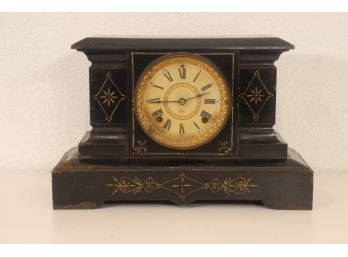 Antique Ansonia Enamel Painted Cast Iron Mantle Clock - 1882 Patent Ansonia Clock Co.  NY
