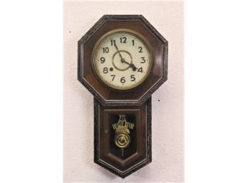 Ansonia OctoPentagonal Case Regulator Clock - Floral Border - With Key Untested/Offered As Is