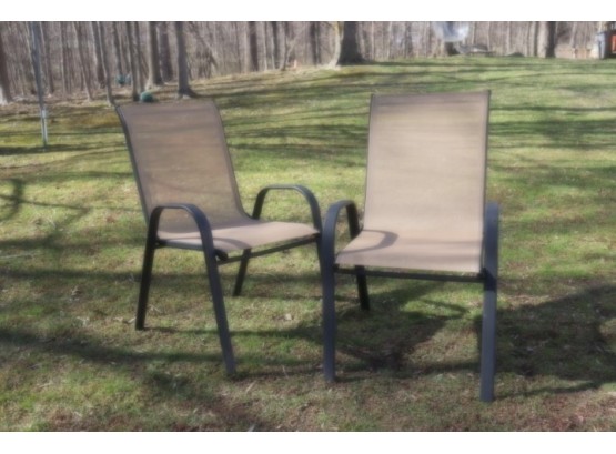 Pair Of  Black And Tan Patio Chairs