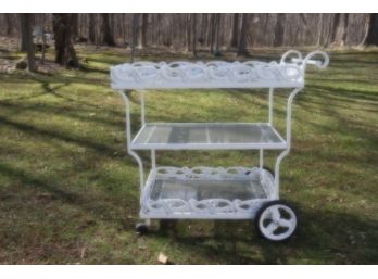 White Wrought Iron Three Tier Tea Cart