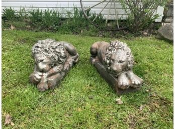 Pair Of Small Cement Lions-Painted