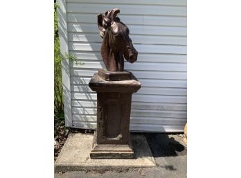 56'H Cement Horse Head On A Pedestal -painted #2