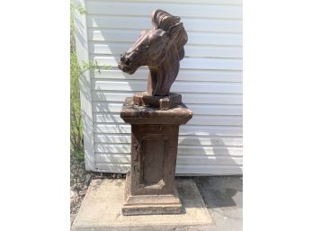 56'H Cement Horse Head On A Pedestal -painted