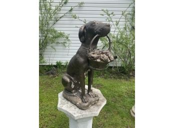 Noble Dog Garden Painted Statue Holding Basket Of Flowers-cement