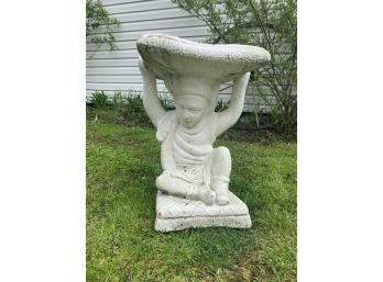Painted Charming Cast Cement Side Table With Putti Base #1