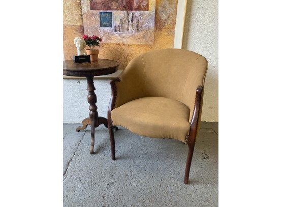 Mahogany Framed Side Chair, Suede Upholstery.