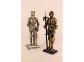 Pair Of  Gothic Knight Stands At Attention In Full Armor-Summit Collection