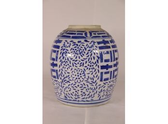 Chinese Blue & White Open Top Temple Jar - 9.5'H