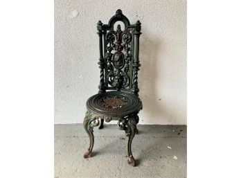 Great Rococo Cast Iron Aphrodite Garden Chair - Patina Of Old(ish) Green Paint And Love Rust