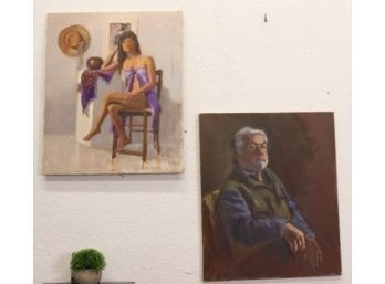 Pair Of Portraits - Seated Full Body And Seated Half Body