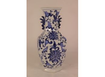 14' Tall Blue & White Double Handle Vase
