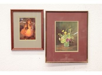 Lovely Pair Of Framed And Matted Decorative Prints - One Reproduction Of A Martha Riggenbach Floral