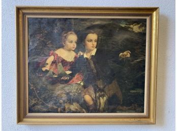Vintage Print On Board - Portrait Of Scottish Brother And Sister