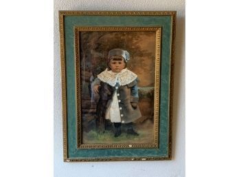 Portrait Of A Young Girl At Lake Cottage - Possibly Gouache & Colored Pencil - Double Egg And Dart Frame