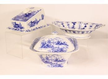 Group Lot Of 3 Vintage Blue And White