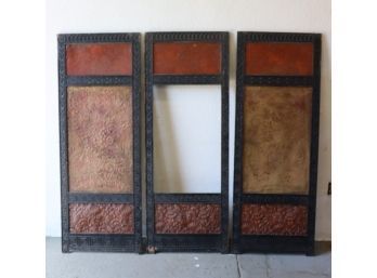 Three Craftsman Style Screen/Partition Panels -Painted Embossed Metal (one Is Missing Mid Section Panel)