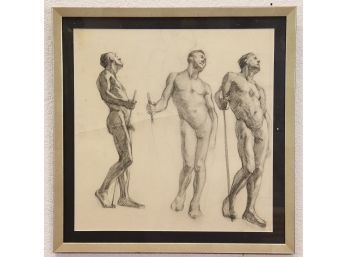 Multiple Pose Nude Dude Study AND Narrow Male Nude In Envelope On Back, Art Students League, Annotated