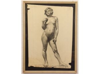 Standing Female Nude Study, Edmunde Mullieu For 1929 Art Student's League Class, Charcoal/Paper, Annotated