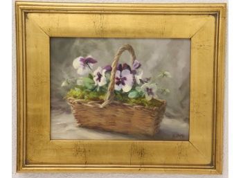 Pensees, Oil On Canvas By Hudson Valley Artist Esther McHenry, Framed & Signed Lower Right