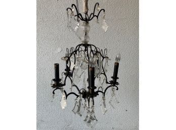 Addams Family Chandelier - Five Black Candelabra On Black Cast Iron Scrolled & Pointed Branches