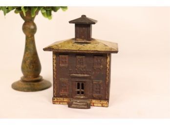 Painted Cast Iron Bank Building Bank With Great Patina