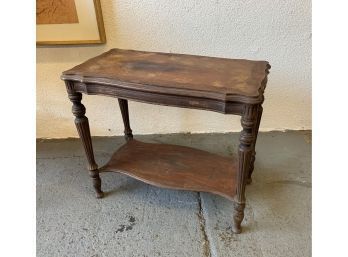 Book-matched Parquetry Two Tier Turned Leg Side Table