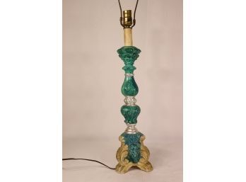 Spectacular Rococo Revival Faux Malachite & Ormolu Baluster Lamp
