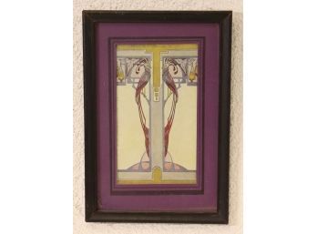 Giant Beauty, Small Package - Framed Art Nouveau Mirrored Peacocks, Possibly Carte Postale Cut Out