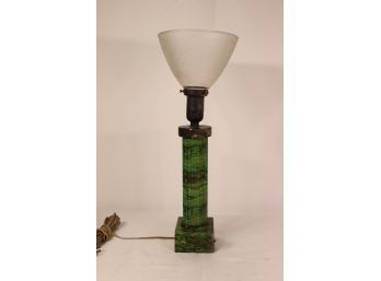 Trompe L'oeil Jade Fluted Column Lamp With Holophane Glass Up Shade