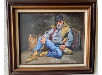 Down And Out-sourced Original Street Scene Character Portrait, Framed