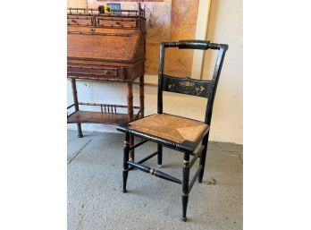 Hitchcock Style Rush Seat Side Chair With Stenciled Decoration