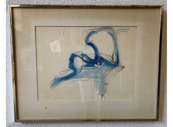 Original Abstract In Watercolor & Pen/ink, Signed (indecipherable) And Framed