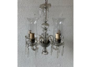 Elegant Chandelier Four Glass Arciform Arms, Multiple Prism Pendants, Newels, Bobeches - Hard Wired AC