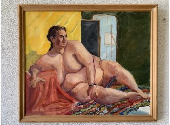 Reclining Nude On Red And Yellow -  Original On Canvas, Unsigned